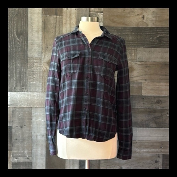 Paige flannel button up top small purple plaid skater dark romantic whimsigoth - Picture 1 of 11